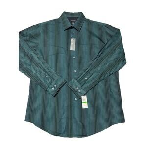 Van Heusen Dress Shirt Mens Large Green Striped Night Dobbies Heritage New
